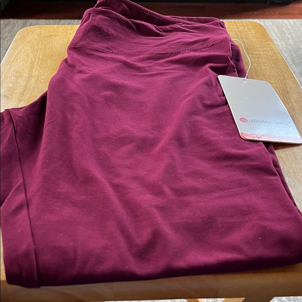 Leggings Depot Deep Burgundy Stretch Leggings wide waistband size 1x